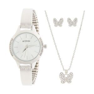 Sutton by Armitron Women's Silver Toned Quartz Watch & Butterfly Jewelry Set